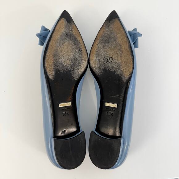 Gucci Patent Leather Bow Flats Pointed-Toe Shoes Light Dusty Blue 38.5 (US  8.5)